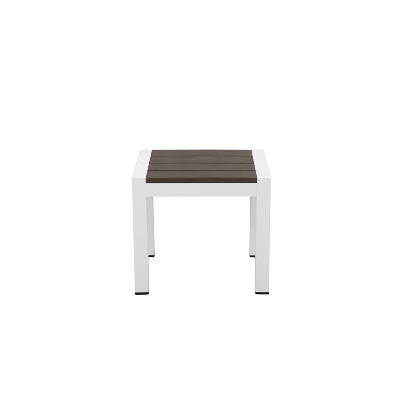 Pemberly Row Modern Aluminum Frame Patio Side Table in White/Gray