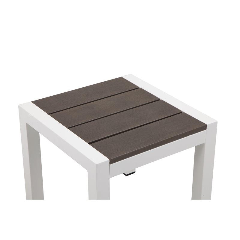 Pemberly Row Modern Aluminum Frame Patio Side Table in White/Gray