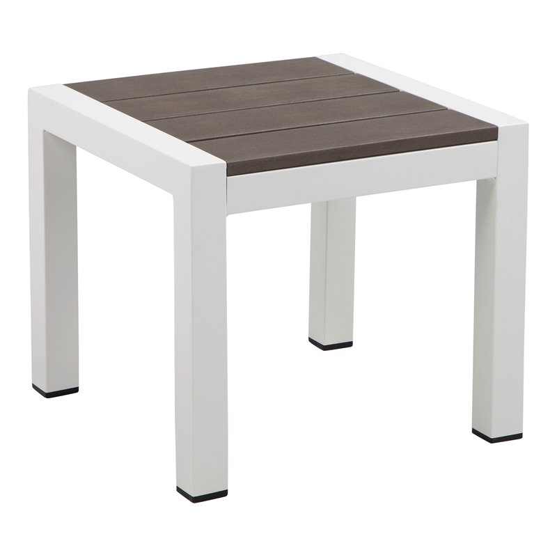 Pemberly Row Modern Aluminum Frame Patio Side Table in White/Gray
