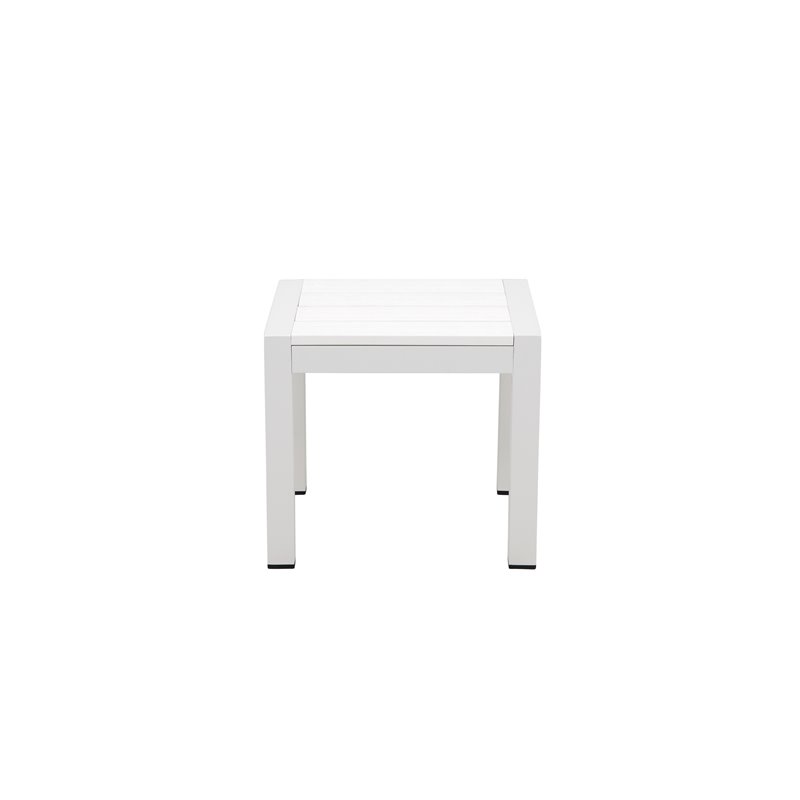 Pemberly Row Modern Aluminum Patio Side Table in White Frame/Polyresin