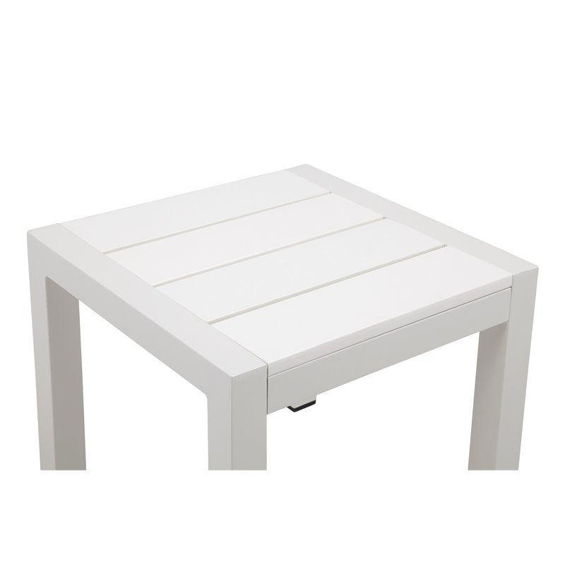 Pemberly Row Modern Aluminum Patio Side Table in White Frame/Polyresin