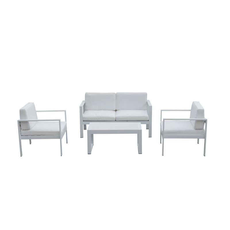 Pemberly Row 4-piece Modern Aluminum Frame Outdoor Sofa Set in White