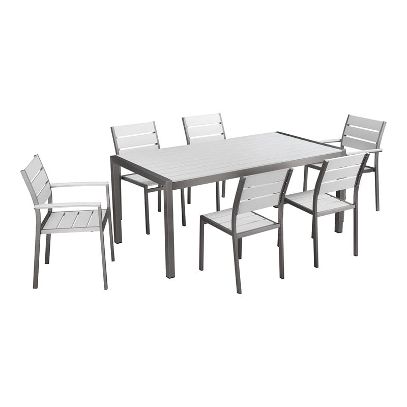Pemberly Row 7-piece Aluminum Patio Dining Set in Gray Frame/White