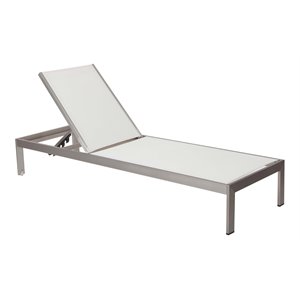 Pemberly Row Adjustable Height Aluminum Frame Patio Lounger in White