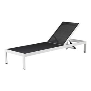 Pemberly Row Adjustable Height Aluminum Patio Lounger in White/Black