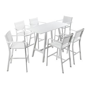 Pemberly Row 7-piece Modern Aluminum Frame Patio Bar Set in White
