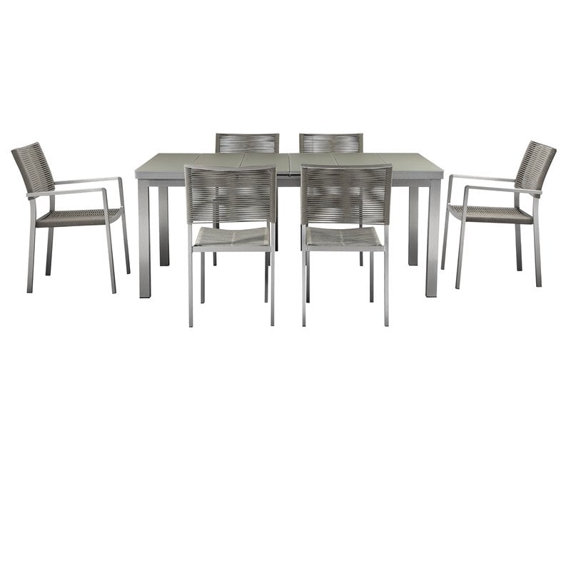 Pemberly Row 7-piece Aluminum Patio Dining Set with Extension Table in Gray