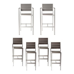 Pemberly Row 44&quot Aluminum Outdoor Bar Stools in Gray (Set of 6)