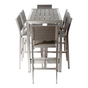 Pemberly Row Contemporary 7-piece Aluminum Patio Bar Set in Gray