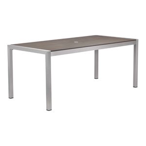 Pemberly Row Contemporary 71&quot Aluminum Patio Dining Table in Gray