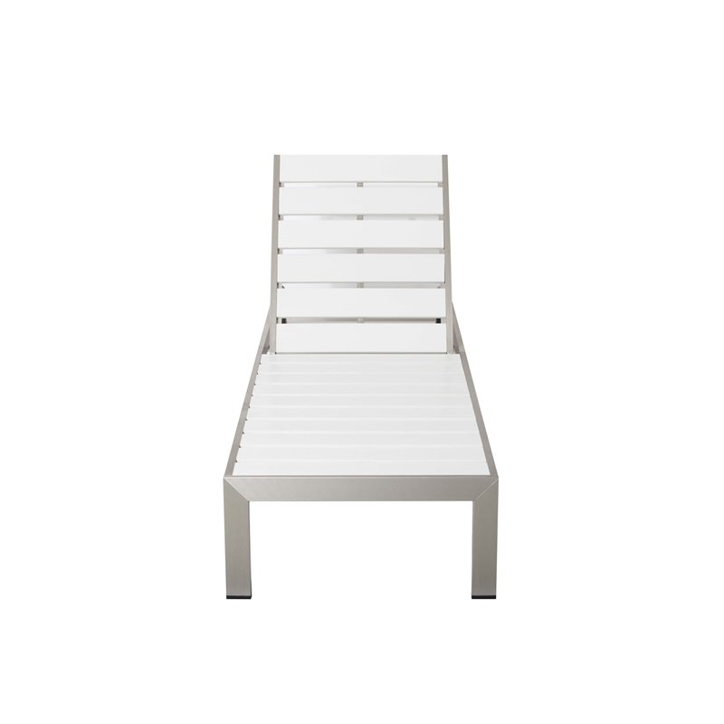 Pemberly Row Modern Aluminum Patio Lounger in Gray Frame/White