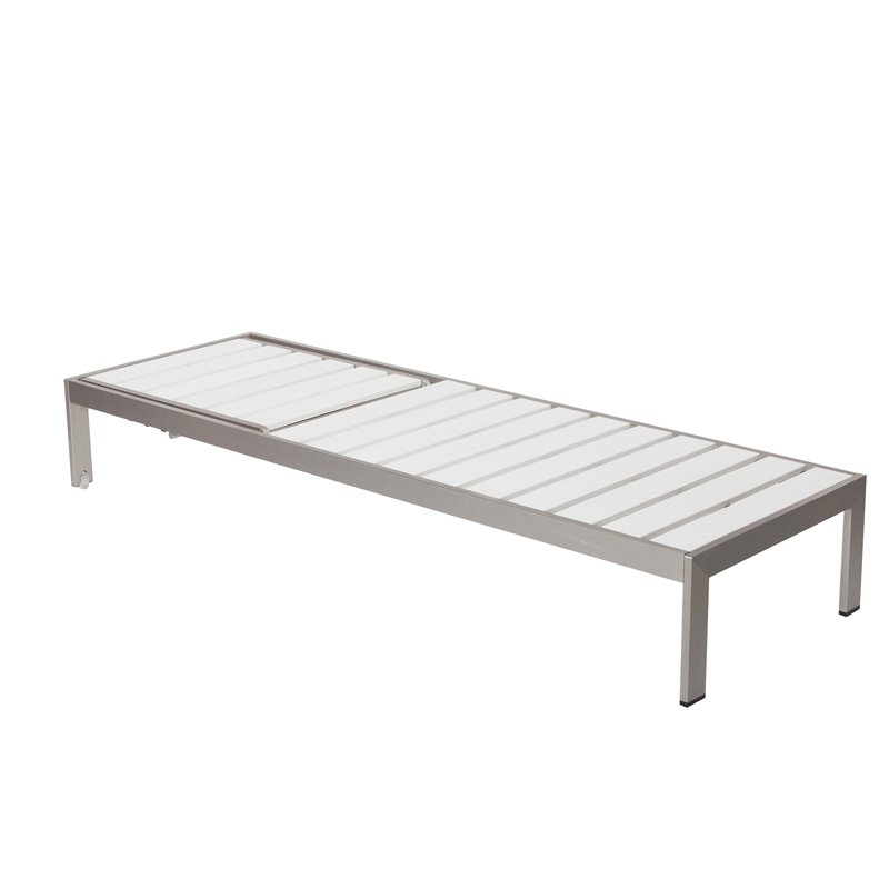 Pemberly Row Modern Aluminum Patio Lounger in Gray Frame/White