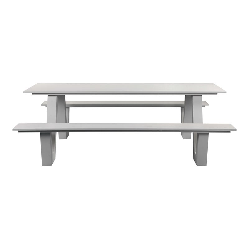 Pemberly Row Contemporary Aluminum Outdoor Picnic Table in White