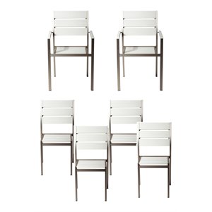 Pemberly Row 35&quot Aluminum Dining Chairs in Gray Frame/White (Set of 6)