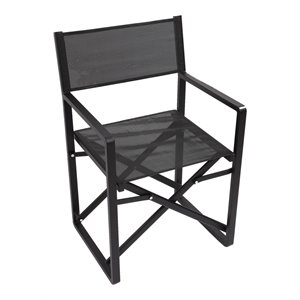 Pemberly Row Aluminum Patio Directors Chairs in Black (Set of 2)