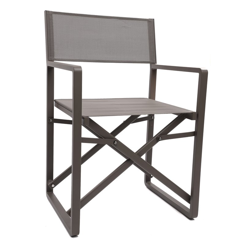 Pemberly Row Aluminum Patio Directors Chairs in Brown Taupe (Set of 2)