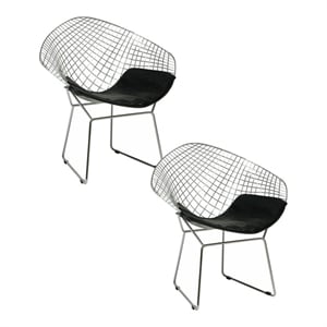Pemberly Row 15.5&quot Wire Mesh Faux Leather Chair in Black (Set of 2)