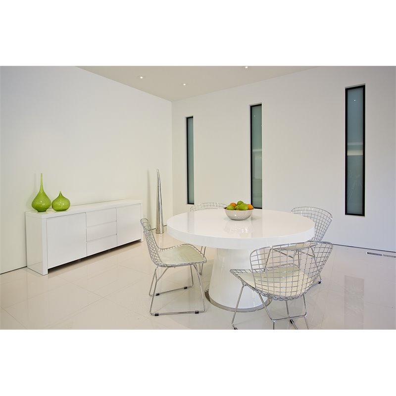 Pemberly Row Gloss Lacquer & Polished Steel Metal Dining Table in White
