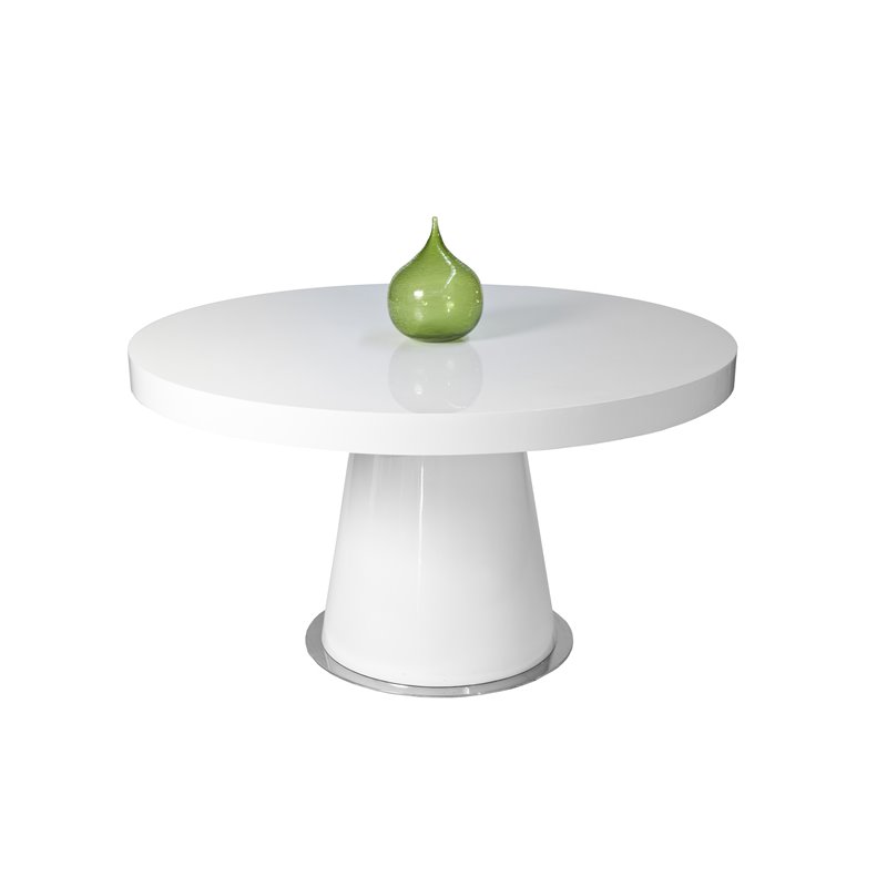 Pemberly Row Gloss Lacquer & Polished Steel Metal Dining Table in White