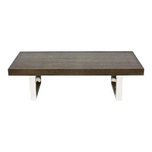 Pemberly Row Modern Wood Veneer & Polished Steel Coffee Table in Espresso