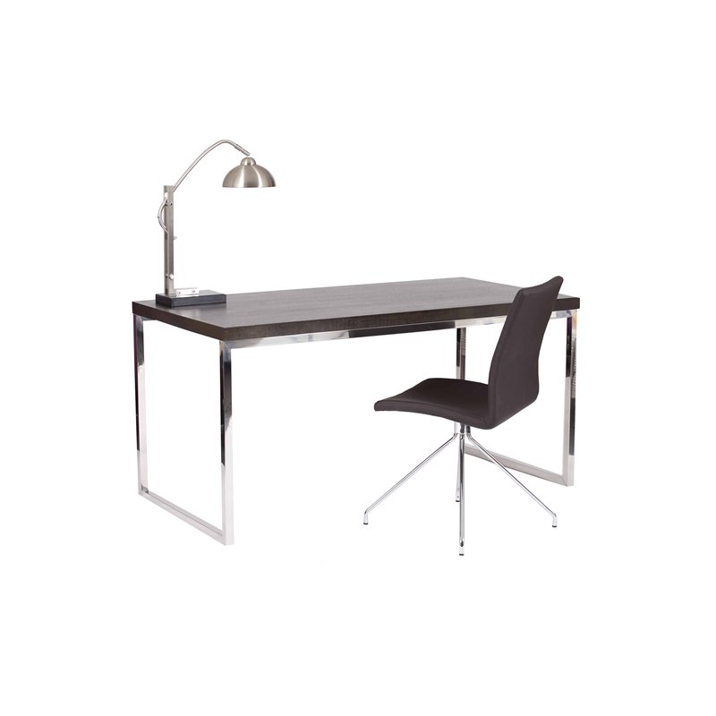 Pemberly Row Modern Wood Veneer & High Polished Steel Desk in Espresso