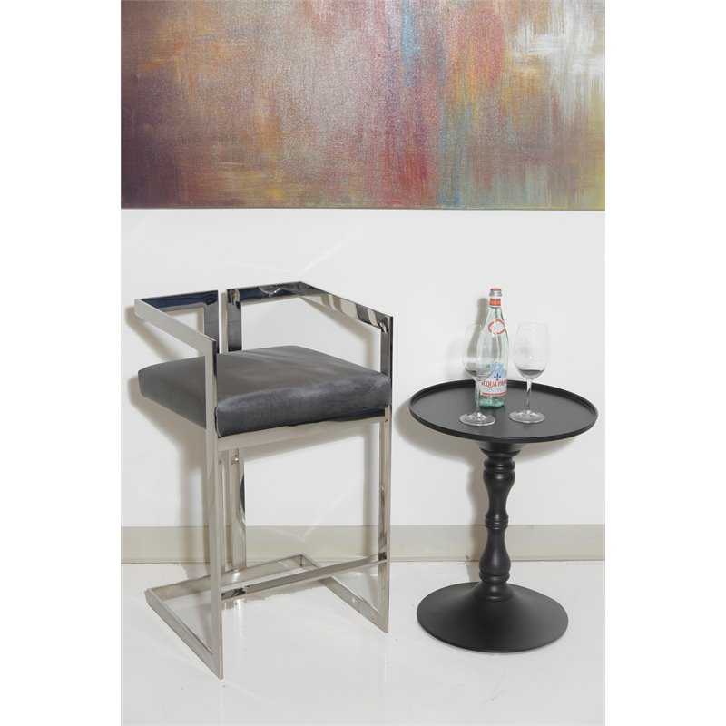 Pemberly Row Circle Top Modern Steel Metal Side Table in Black