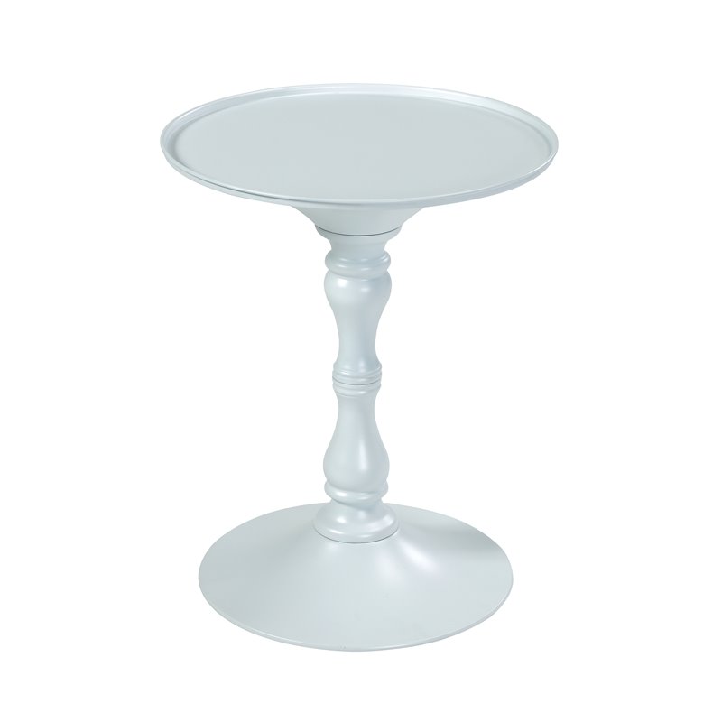 Pemberly Row Circle Top Modern Steel Metal Side Table in White