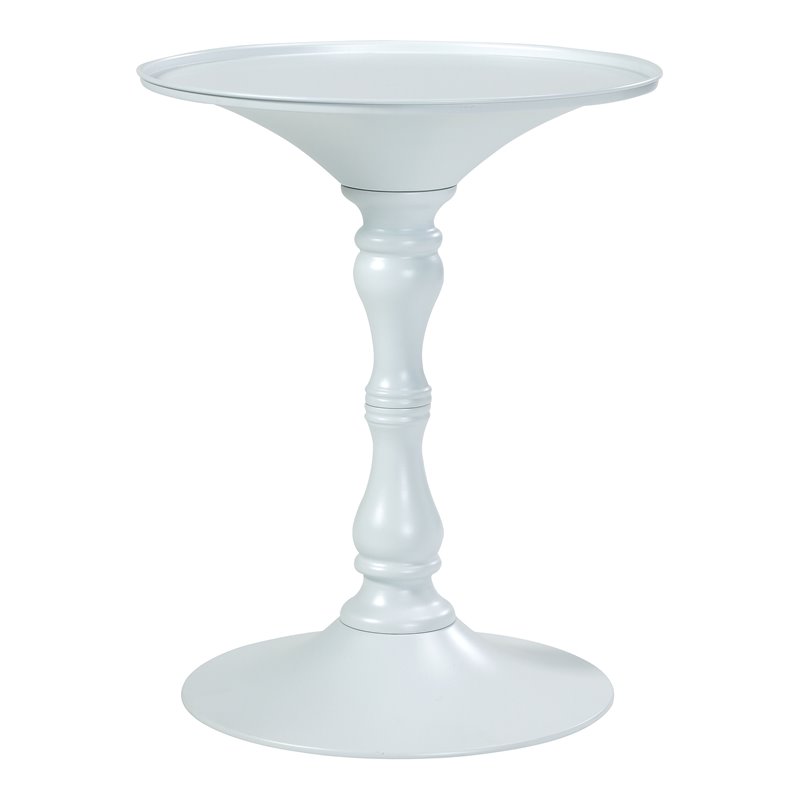 Pemberly Row Circle Top Modern Steel Metal Side Table in White