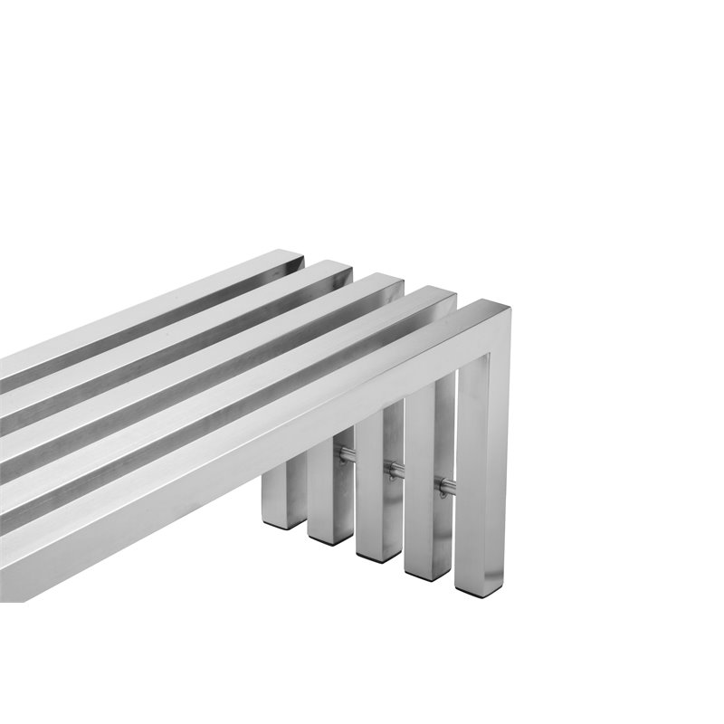 Pemberly Row Rectangular Modern Brushed Steel Metal Bench in Silver