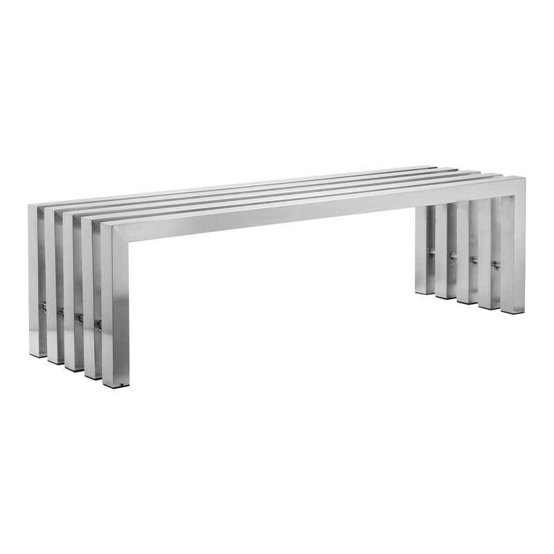 Pemberly Row Rectangular Modern Brushed Steel Metal Bench in Silver