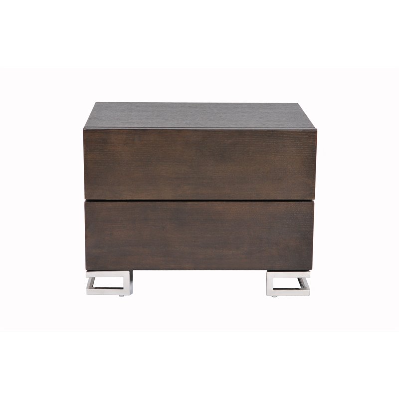 Pemberly Row Modern Wood & High Polished Steel Night Stand in Espresso
