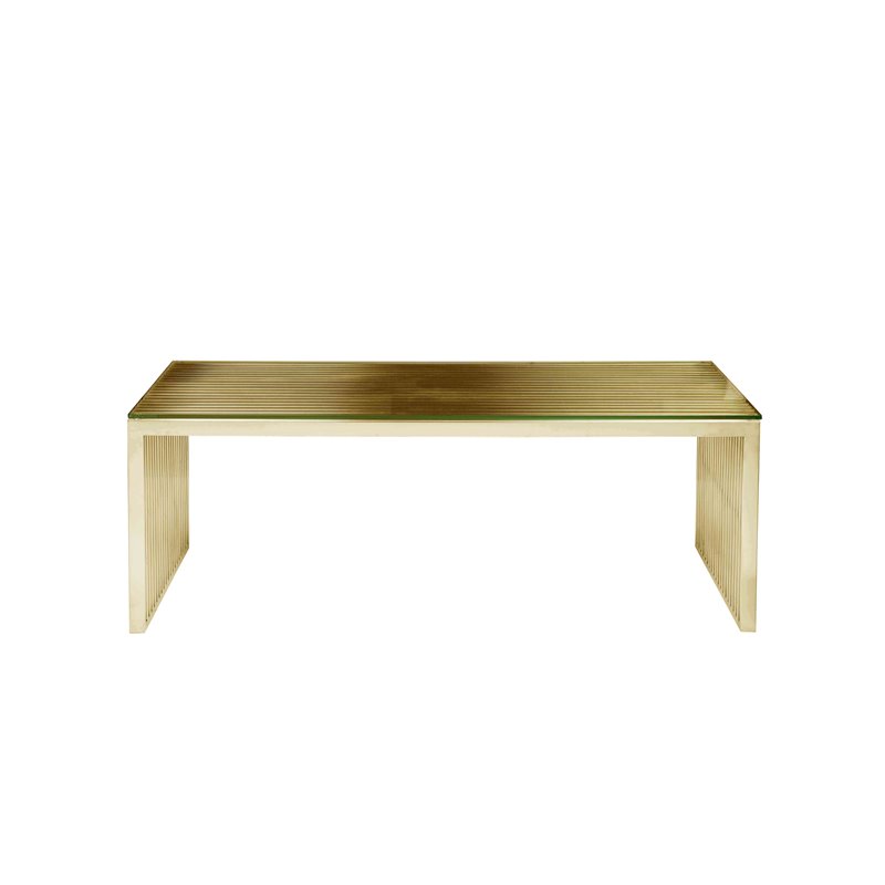 Pemberly Row Rectangle Modern Metal/Glass Coffee Table in Gold