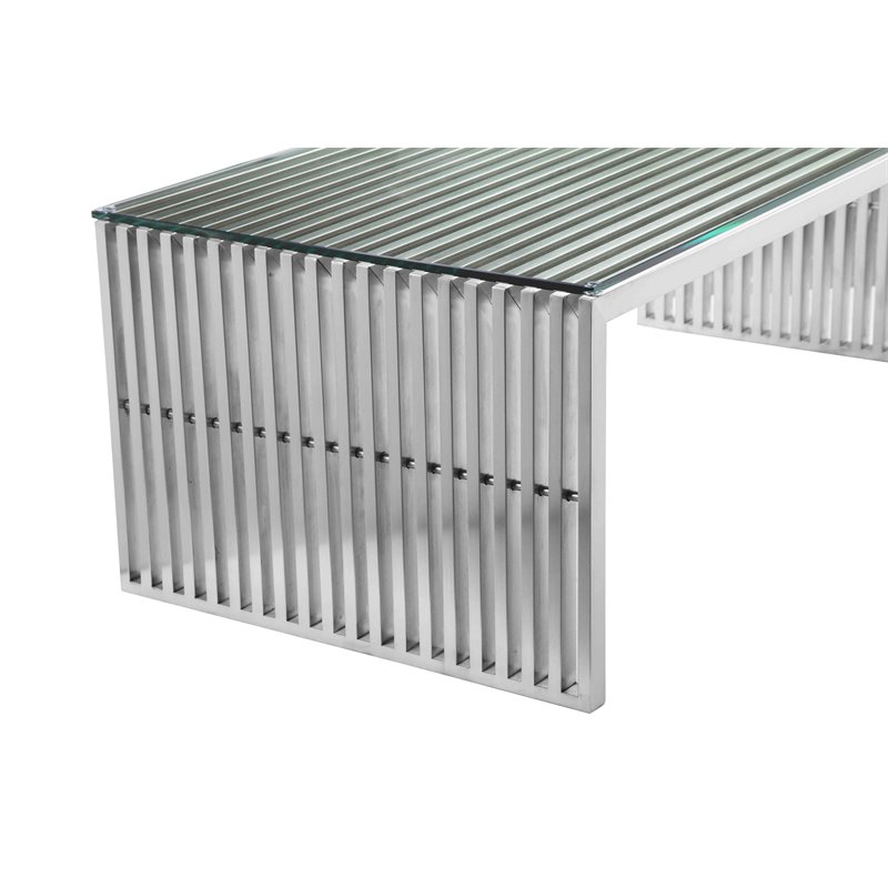 Pemberly Row Contemporary Rectangle Metal & Glass Coffee Table in Silver