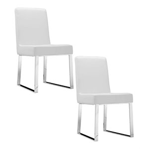 Pemberly Row 19.5&quot Faux Leather Dining Chair in White (Set of 2)