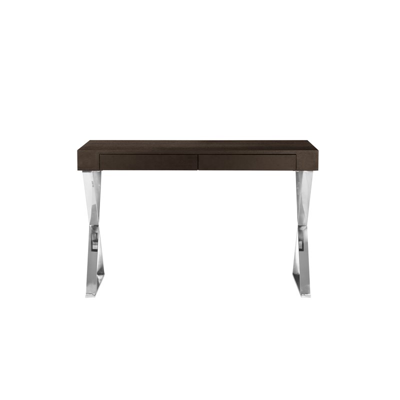 Pemberly Row Modern Wood Veneer & High Polished Steel Desk in Espresso