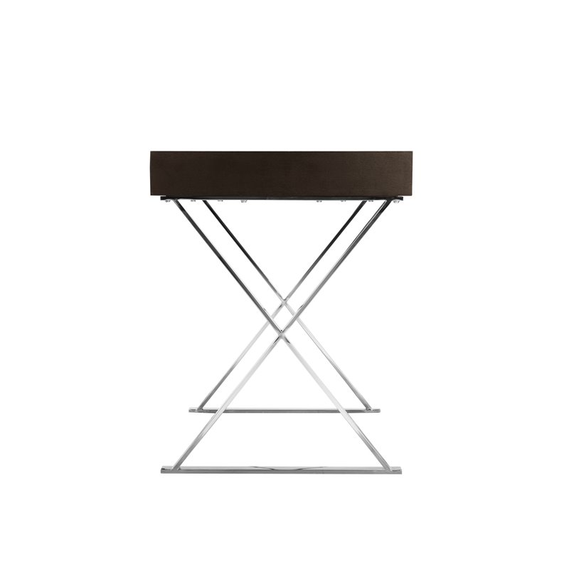 Pemberly Row Modern Wood Veneer & High Polished Steel Desk in Espresso