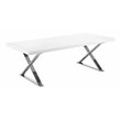 Pemberly Row Gloss Lacquer & Polished Steel Metal Dining Table in White