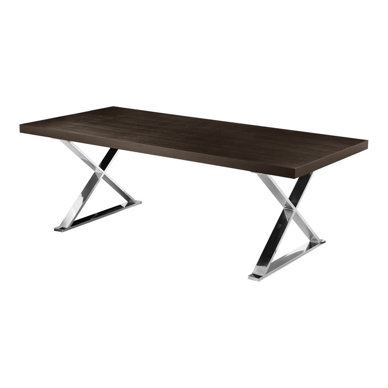 Pemberly Row Modern Wood & High Polished Steel Dining Table in Espresso
