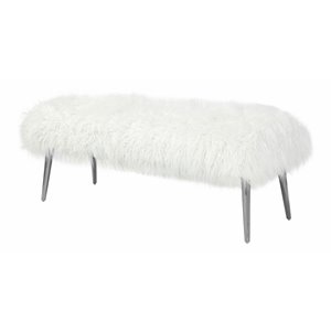 Pemberly Row 17&quot Modern Metal & Faux Fur Bench in White/Silver