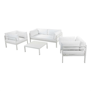 Pemberly Row 4-Piece Modern Aluminum Sofa Set in White Finish