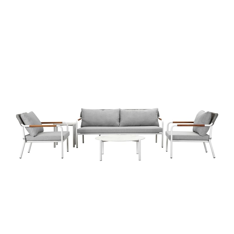Pemberly Row 5-Piece Modern Aluminum Sofa Set in Gray Finish