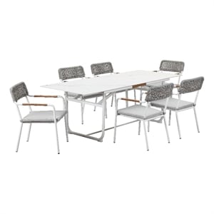 Pemberly Row 7-Piece Modern Aluminum Dining Set in Gray Finish