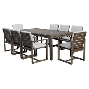 Pemberly Row 9-Piece Modern Eucalyptus Wood Dining Set in Brown Finish