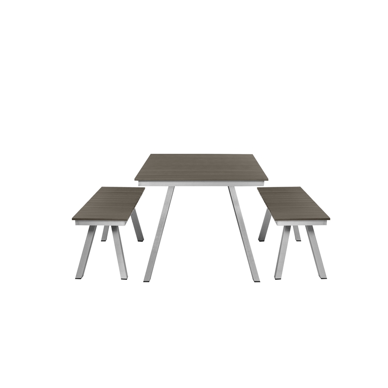 Pemberly Row 3-Piece Modern Aluminum Dining Set in Gray and Brush Finish