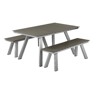 Pemberly Row 3-Piece Modern Aluminum Dining Set in Gray and Brush Finish