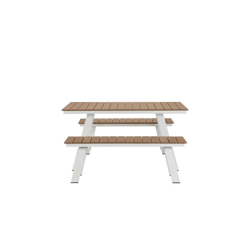 Pemberly Row 3-Piece Modern Aluminum Dining Set in Teak and White Finish