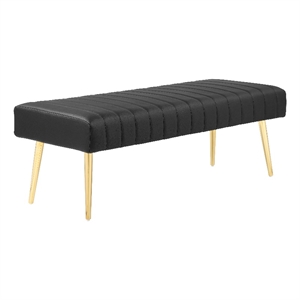 Pemberly Row Gold Legs 17&quot Modern Faux Leather Upholstered Bench in Black