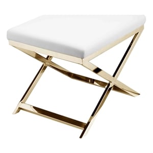 Pemberly Row Contemporary Stool Faux Leather White & Chrome Frame