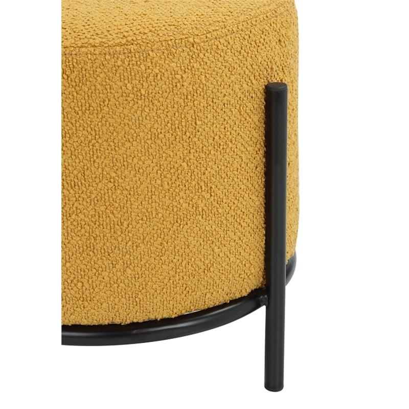 Pemberly Row Contemporary Round Stool in Boucle Fabric Yellow