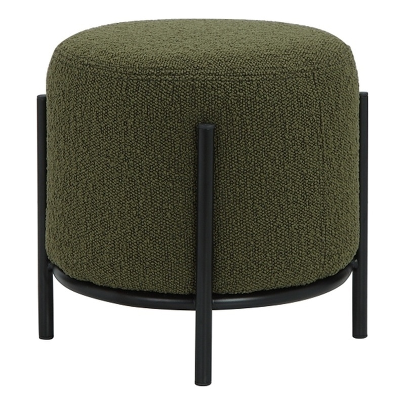 Pemberly Row Contemporary Round Stool in Boucle Fabric Green